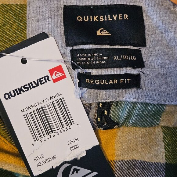 Quiksilver Mens Plaid Flannel Shirt Yellow/Green Long Sleeve Button-Up XL - Picture 9 of 16